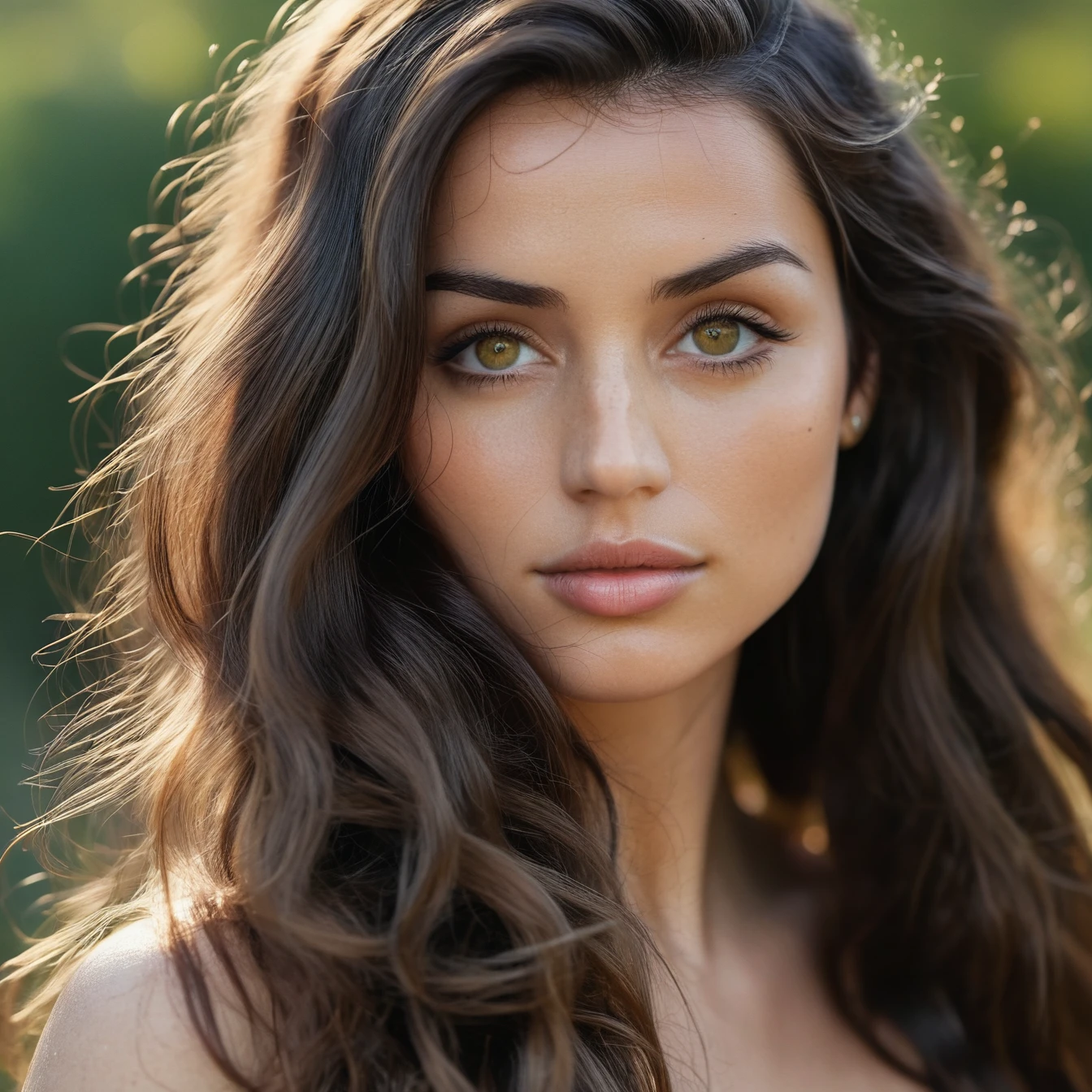 Skin texture, no makeup, Super high res closeup portrait photo of a woman outdoors with wavy long hair,f /2.8, Canon, 85mm,cinematic, high quality,looking at the viewer,  <lora:anarmas2_xl4_standard-merger_36_55_70_92_025_025_025_025:1>