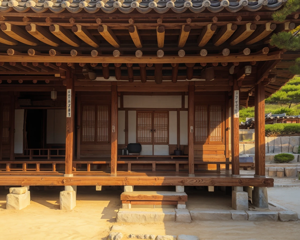 (masterpiece, realistic, RAW, 8k), <lora:hanhouse:0.8>, 
\\a traditional Korean house,