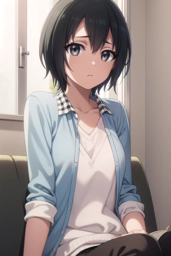 misatoudou, <lora:misa toudou s1-lora-nochekaiser:1>,
misa toudou, short hair, black hair, ahoge, (black eyes:1.3),
BREAK shirt, plaid shirt, open clothes, pink shirt, pants,
BREAK indoors, office,
BREAK looking at viewer, dynamic pose,
BREAK <lyco:GoodHands-beta2:1>, (masterpiece:1.2), best quality, high resolution, unity 8k wallpaper, (illustration:0.8), (beautiful detailed eyes:1.6), extremely detailed face, perfect lighting, extremely detailed CG, (perfect hands, perfect anatomy),