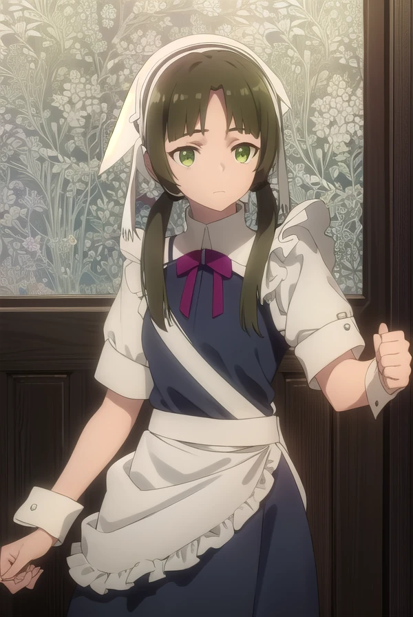 izettalotte, <lora:izetta lotte s1-lora-nochekaiser:1>,
lotte, brown hair, twintails, (green eyes:1.3), low twintails,
BREAK apron, maid, maid headdress, maid apron,
BREAK indoors,
BREAK looking at viewer, dynamic pose,
BREAK <lyco:GoodHands-beta2:1>, (masterpiece:1.2), best quality, high resolution, unity 8k wallpaper, (illustration:0.8), (beautiful detailed eyes:1.6), extremely detailed face, perfect lighting, extremely detailed CG, (perfect hands, perfect anatomy),