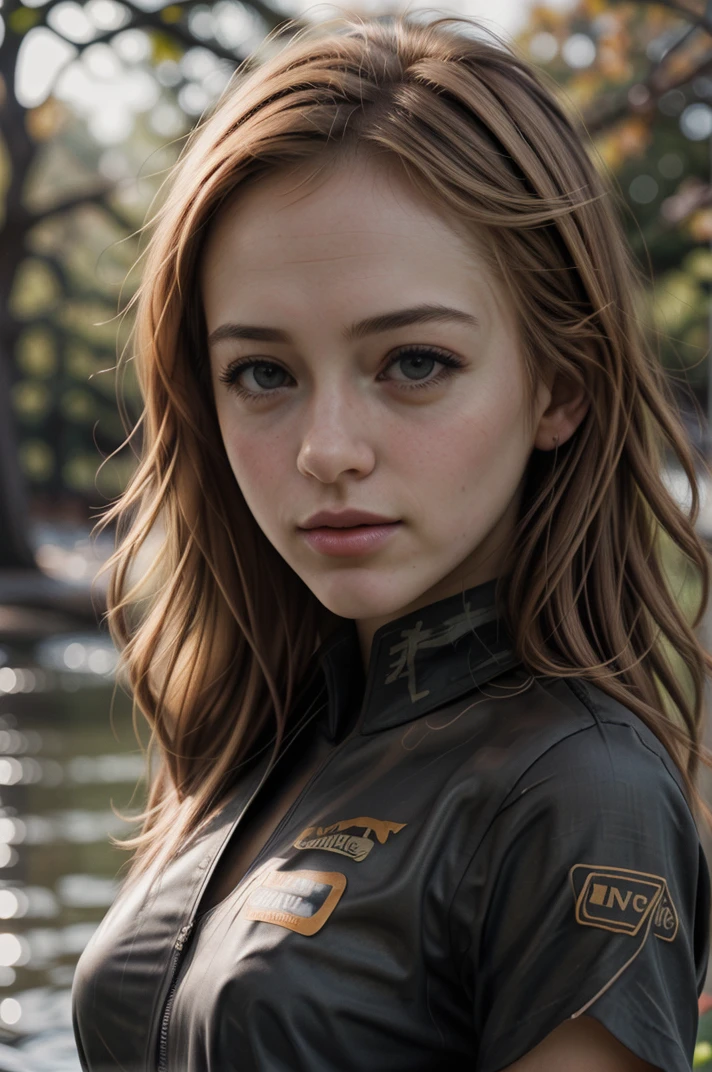 tv_Florence_Denham_MXAI_V1,  smiling expression,  ((wearing a business suit)), High Noon, at a forest pond,  (((relaxed))), "epic-Ultra-HD-details", "epic-Ultra-HD-highlights",       PA7_Human-Likeness,