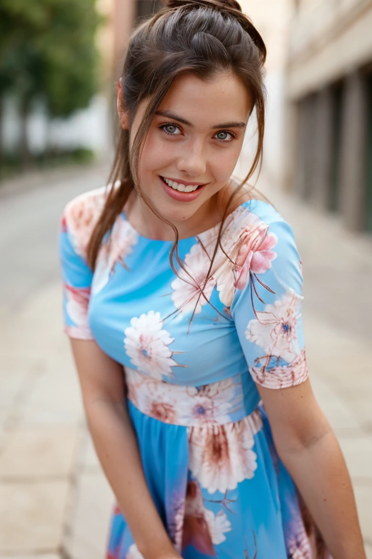 1girl, solo, short-sleeve floral sundress, lean forward, smile, parking lot, (looking at viewer:1.2), focus on face, blurry_background, bokeh, chromatic_aberration, depth_of_field, female focus, photorealistic, soft colors, masterpiece, high quality, (high detailed skin:1.1)
<lora:jennie_jacques_lora_v02:1> jj89