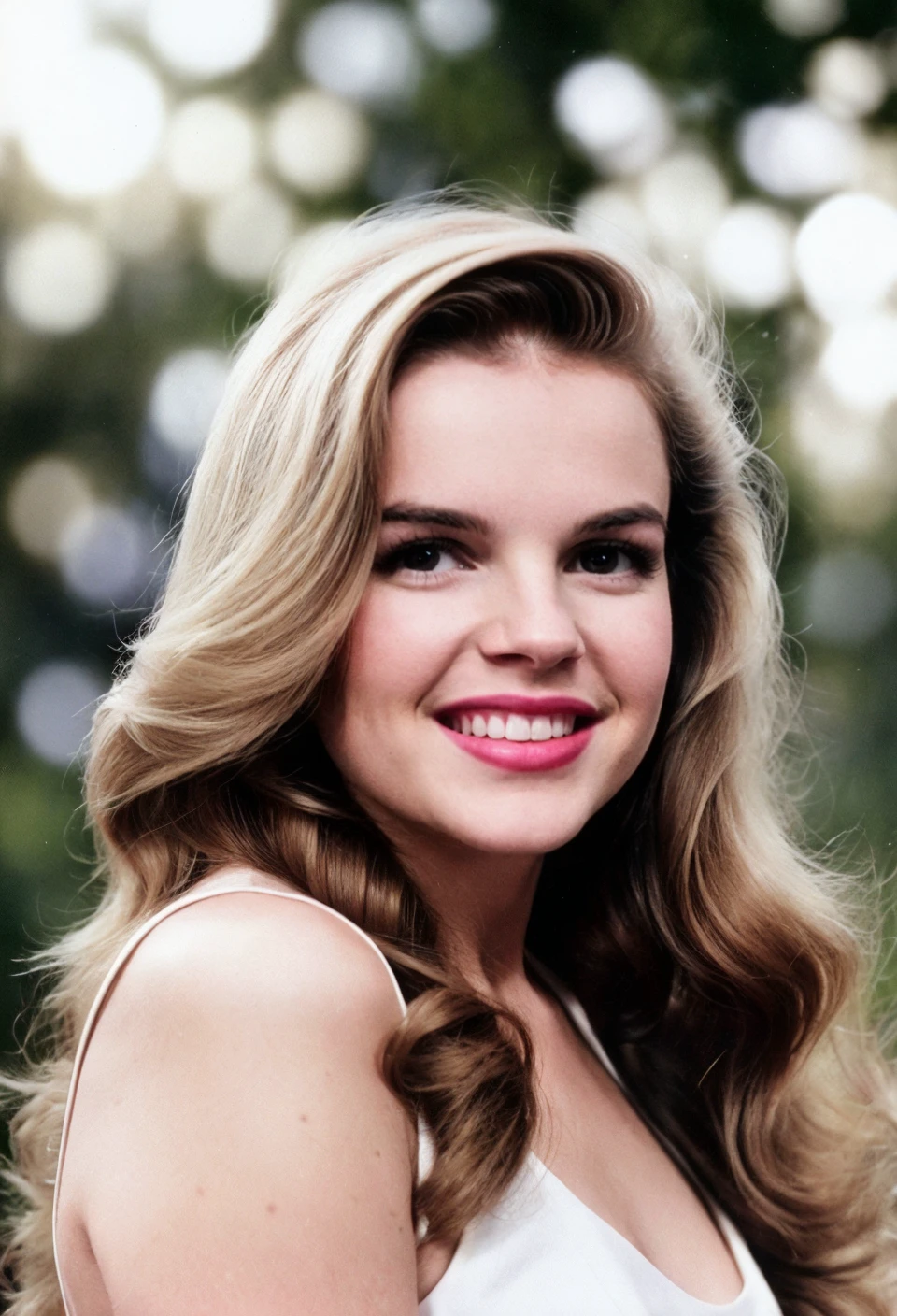 (full body:1.1), (raw photo of ohwxjg woman), (20 y.o), blonde hair, (pale white skin), detailed skin, detailed eyes, epiCPhoto, dslr, (wears a modern sexy dress:1), (bokeh:1.2), (smiling:1.2), (ohwxjg woman), <lora:JudyGarland-000011:0.7>,(long hairs:1), straight hair, (modern colors, cinematic:1.2), (ohwxjg in the 2020's:1.1), (By David Hamilton:1.1), modern look, (in the nature:1.2)