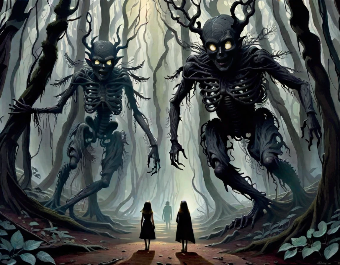 <lora:Surreal_XL:1>, surreal-xl, absurd, bizarre, eerie, fanciful, fantastic and ludicrous, Shadow people watching us inside a dark horror forest, heroic lighting, folklore, intricate, highly detailed, lifelike, photorealistic, digital painting
