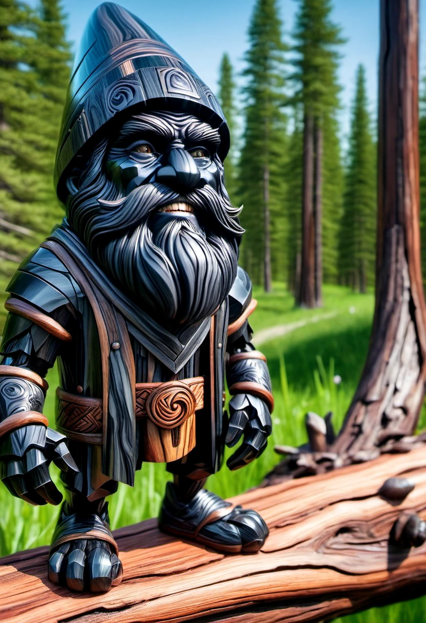 ObsidianWood, Old Guy of Metal, Hiking, in made entirely of obsidian with wood trim, Spring, Panorama, Hopeful, Selective focus, stylized, artstation, HDR, pixabay