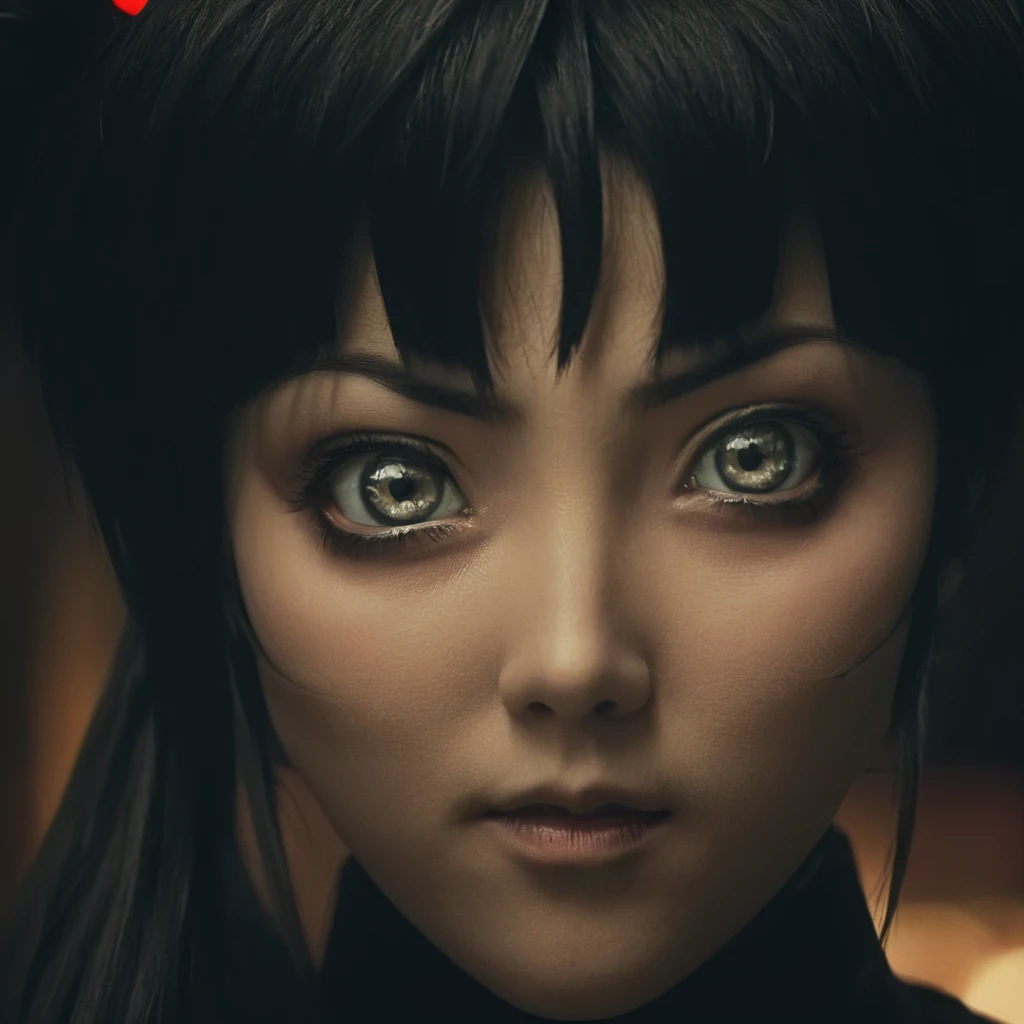 cinematic film still of <lora:BB_Kurumi Imari :1>
A sinister villain Kurumi Imari staring at camera with serious evil bright eyes look on her face, shallow depth of field, vignette, highly detailed, high budget, bokeh, cinemascope, moody, epic, gorgeous, film grain, grainy