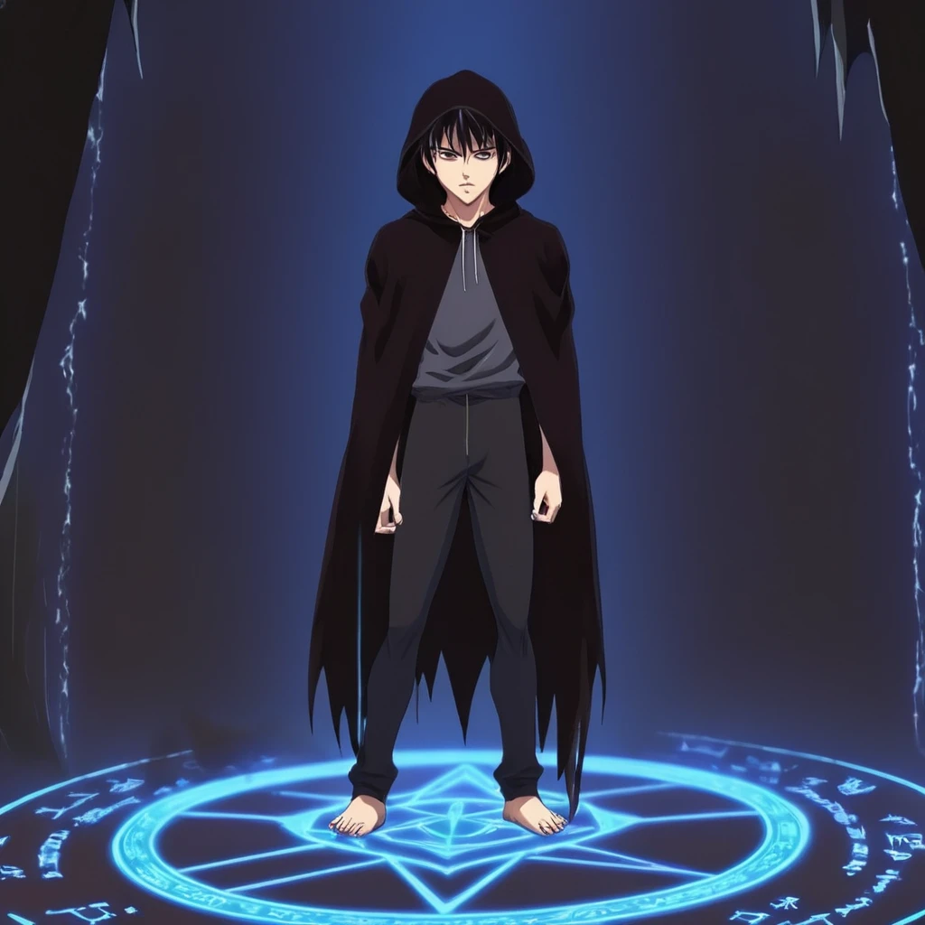 anime artwork of <lora:Bible Black style:1>
Demon a hologram of a demonic creature is rising from ground, solo,black hair,1boy,male focus,hood,cloak , eroge,anime,manga,nsfw,cartoon,Adult animation,explicit,Original video animation, Baiburu Burakku style, Bible Black style, anime style, key visual, vibrant, studio anime, highly detailed