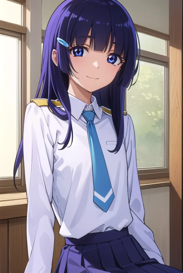 reikaaoki, <lora:reika aoki s1-lora-nochekaiser:1>,
reika aoki, long hair, blue eyes, hair ornament, blue hair, hairclip, hime cut, bangs, blunt bangs, smile,
BREAK skirt, school uniform, necktie, blue necktie, nanairogaoka middle school uniform, blue skirt,
BREAK indoors,classroom,
BREAK looking at viewer, dynamic pose,
BREAK <lyco:GoodHands-beta2:1>, (masterpiece:1.2), best quality, high resolution, unity 8k wallpaper, (illustration:0.8), (beautiful detailed eyes:1.6), extremely detailed face, perfect lighting, extremely detailed CG, (perfect hands, perfect anatomy),