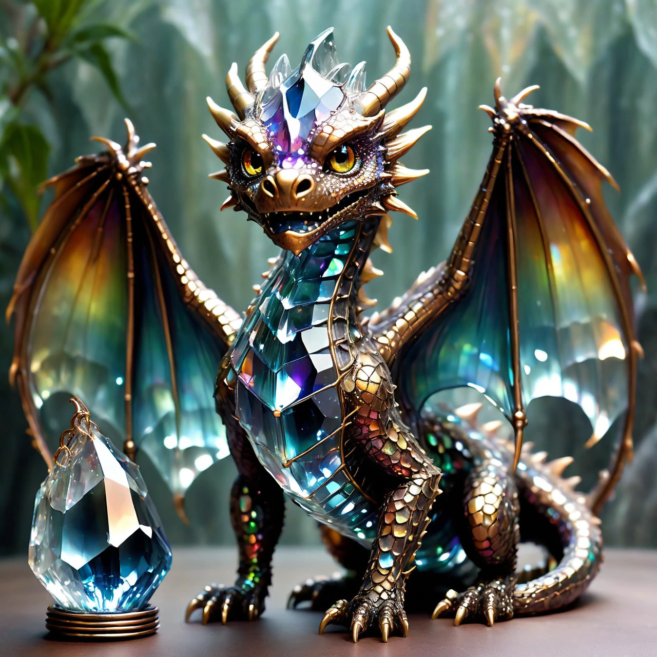 low angle view, close up shot of a dragon glass sculpture, on a rustic wooden table.
translucent, transparent, reflections, roughness.
sunlight. nice environment. nature.
realistic. miniature short, high details, vibrant color, intricate details
subject is centered in the camera.
<lora:sdxl_glass:1> translucent, transparent