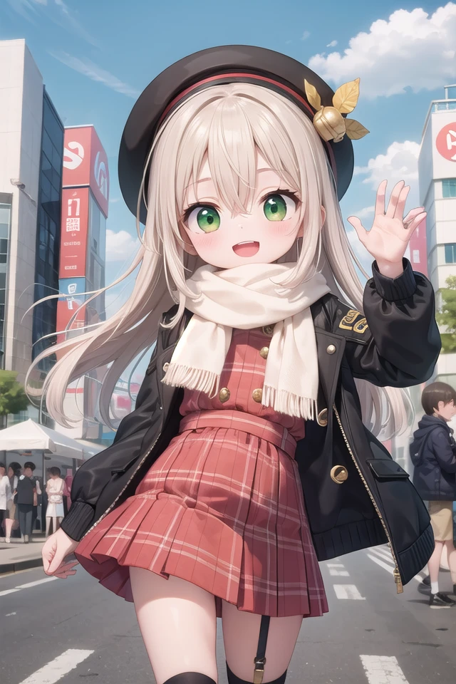 (cleavage:-1.5), insanely detailed, absurdres, ultra-highres, ultra-detailed, best quality,
1girl, solo, nice hands, perfect hands
BREAK
white boots, (pele hat:1.2), thermal layers, (red Plaid skirt:1.1), sweater, garter ring
BREAK
scarf, black coat with golden embroidery, coat with open front button, (black knee-high socks:1.3)
BREAK
happy smile, laugh, open mouth, standing,
from below,
cute pose, cowboy shot
BREAK
slender, kawaii, perfect symmetrical face, ultra cute girl, ultra cute face, ultra detailed eyes, ultra detailed hair, ultra cute, ultra beautiful
BREAK
shibuya, akihabara, tokyo, street, crowd, cityscape
BREAK
medium large breasts,
(orange medium hair, green eyes), hair between eyes