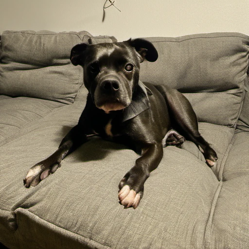 <lora:kenda_loha:1>k3nd4, kenda, no humans, animal, indoors, animal focus, realistic, looking at viewer, solo, couch, shirt
