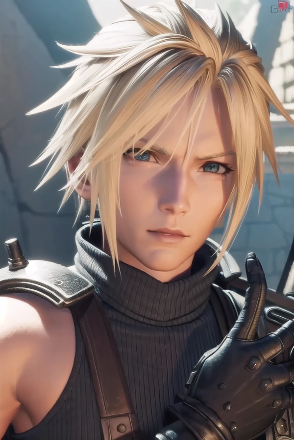 cloudstrife, <lora:cloud strife ingame-lora-nochekaiser:1>,
cloud strife, blonde hair, male focus, spiked hair, (grey eyes:1.3),
BREAK gloves, sleeveless, black gloves, pants, armor, turtleneck,
BREAK outdoors,
BREAK looking at viewer, dynamic pose,
BREAK <lyco:GoodHands-beta2:1>, (masterpiece:1.2), best quality, high resolution, unity 8k wallpaper, (illustration:0.8), (beautiful detailed eyes:1.6), extremely detailed face, perfect lighting, extremely detailed CG, (perfect hands, perfect anatomy),