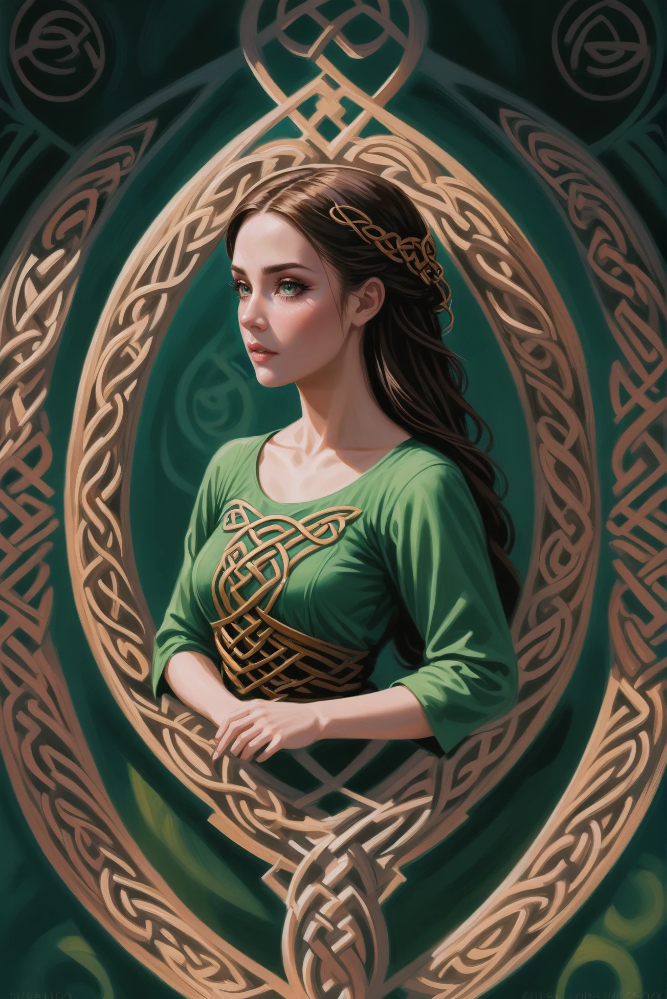 digital painting, beautiful woman, celtic dress<lora:EnvyCelticXL01:1.5>, research center in a ballet studio in a dystopian,impossible fantasy cosmic megastructure at the end of time, masterpiece