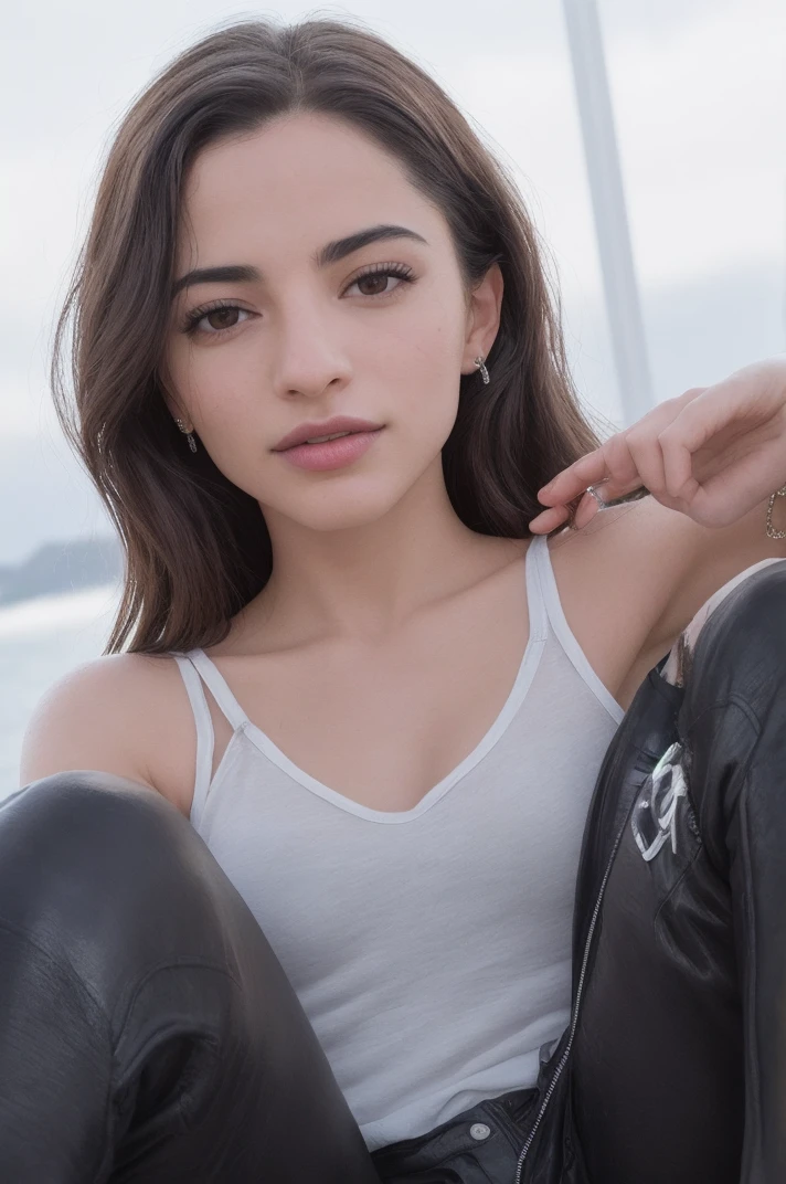 tv_Buket_Komur_A_V1, model pose, happy expression, ((wearing long leather pants and a band t-shirt )),full body shot, Twilight, at the beach, (((relaxed))), "epic-Ultra-HD-details", "epic-Ultra-HD-highlights", PA7_Human-Likeness