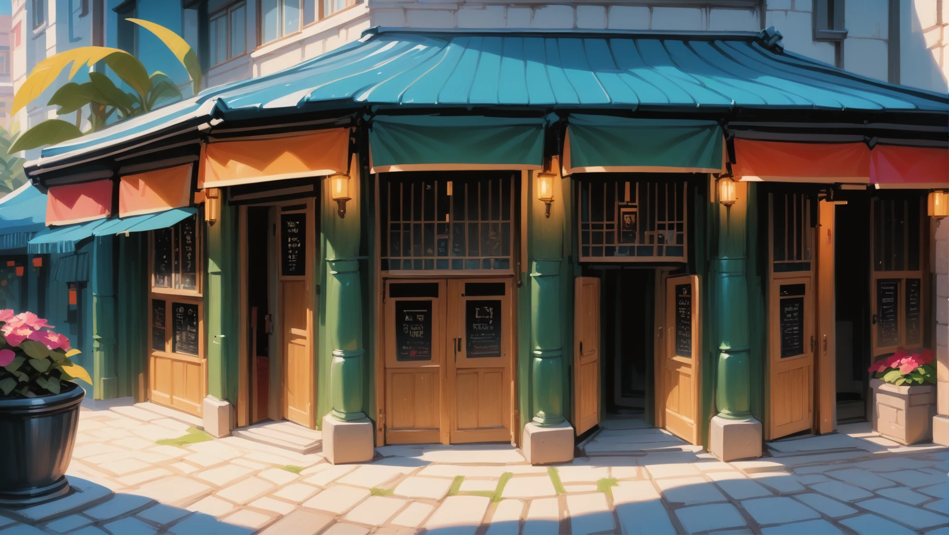 score_9, score_8_up, score_7_up, score_6_up, score_5_up, score_4_up, (source_anime:0.5), digital painting, Cobblestone backstreet in a Artisanal marketplace in a Titanesque,amazing scifi vertical topia, vibrant idyllic color scheme<lora:EnvyEponynmousXL01:1>