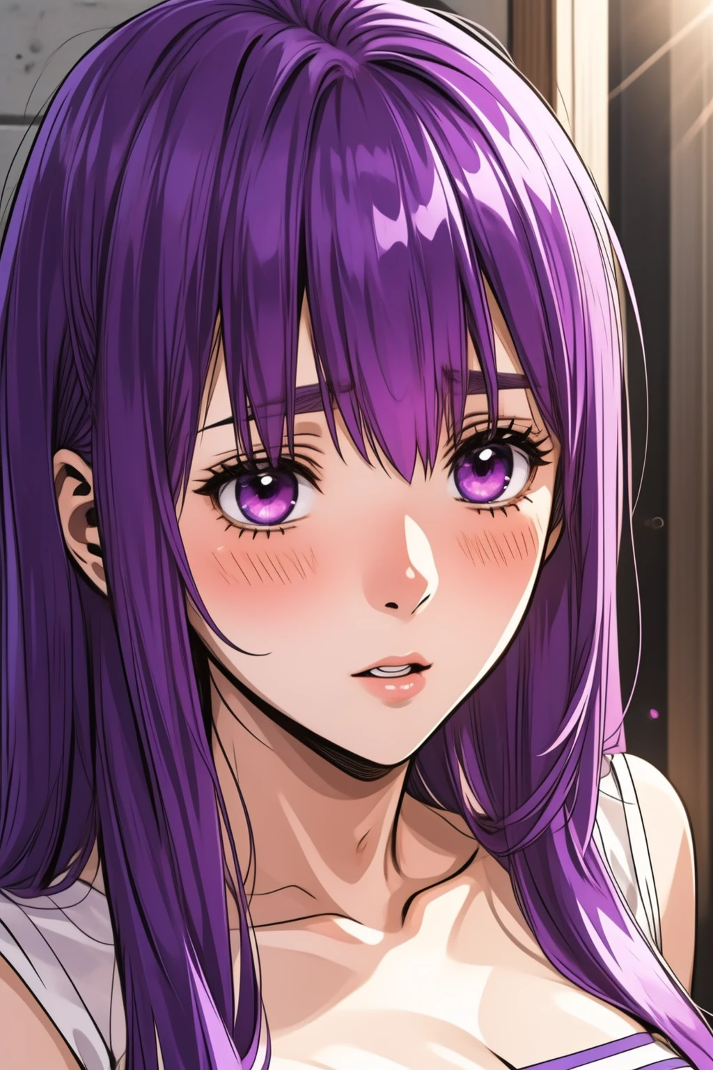 ((masterpiece, best quality)), 1girl, blush, high detail, sunlight,
<lora:ye-ziyun-v1.0-lora:1> yeziyun, long hair, bangs, purple hair, purple eyes, breasts,