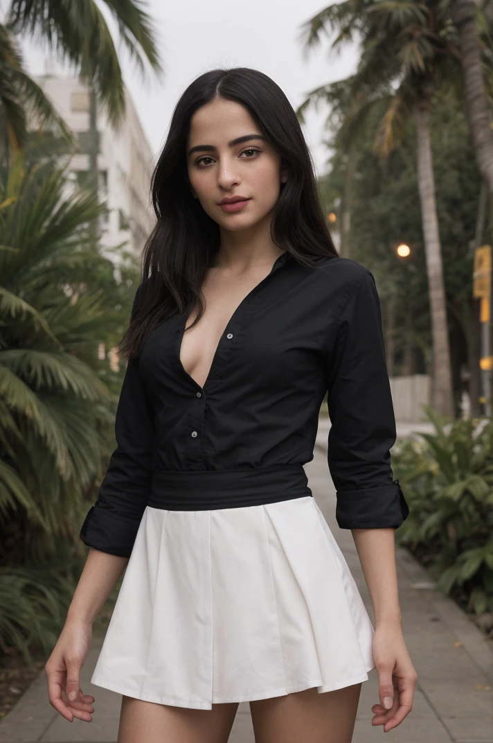 tv_Buket_Komur_A_V2, model pose, joyful expression, ((wearing a dress shirt and skirt )),full body shot, Dawn, on a tropical island, (((relaxed))), "epic-Ultra-HD-details", "epic-Ultra-HD-highlights", PA7_Human-Likeness