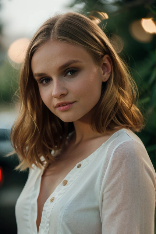 Portrait, shot on Leica, shadowplay, gorgeous lighting, subtle pastel hues, outdoors