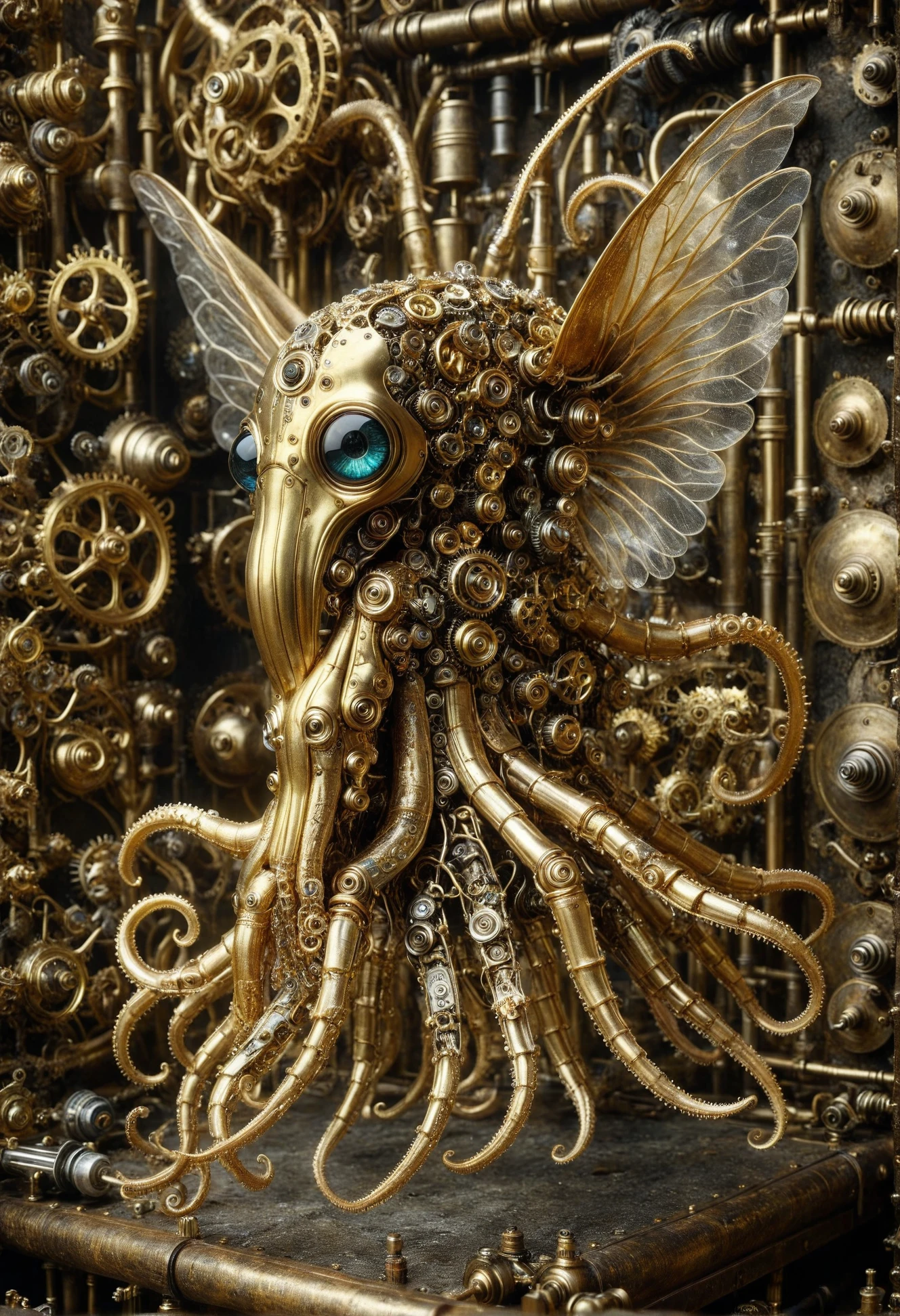 DonMSt34mPXL average elusive biomimetic serene cephalopod life form, legless trimanual, feathered appendages,  tufted-tailed, fuzzy fur,    crystal wings,   <lora:DonMSt34mPXL-000006:1>