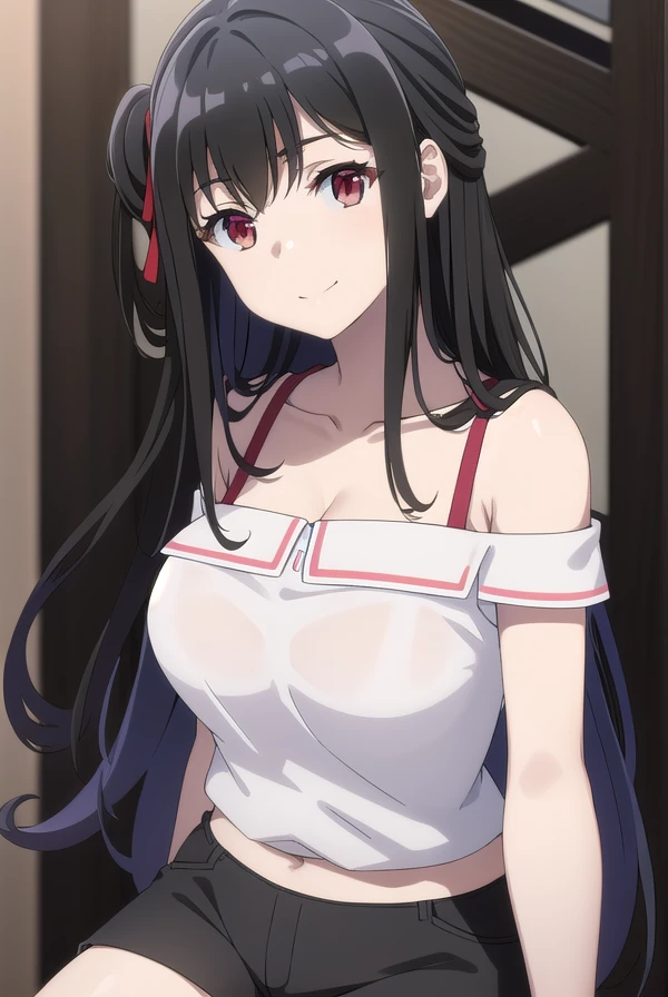 nagisanatsunagi, <lora:nagisa natsunagi s1-lora-nochekaiser:1>,
nagisa natsunagi, long hair, black hair, (red eyes:1.3), very long hair, one side up, smile,
BREAK shirt, cleavage, bare shoulders, collarbone, white shirt, shoes, shorts, off shoulder, short shorts, black shorts, white footwear, off-shoulder shirt,
BREAK outdoors,
BREAK looking at viewer, dynamic pose, cowboy shot,
BREAK <lyco:GoodHands-beta2:1>, (masterpiece:1.2), best quality, high resolution, unity 8k wallpaper, (illustration:0.8), (beautiful detailed eyes:1.6), extremely detailed face, perfect lighting, extremely detailed CG, (perfect hands, perfect anatomy),