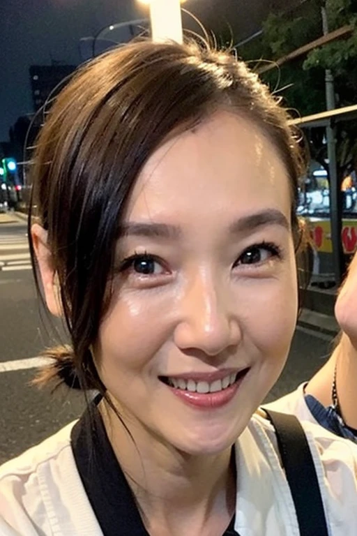 Best quality,masterpiece,ultra high res,(photorealistic:1.2),1girl,in the dark,deep shadow,low key,slim body,japanese street alley,dynamic pose,face closeup,<lora:jessie_chang:0.9>,brown hair,smile,Side ponytail,