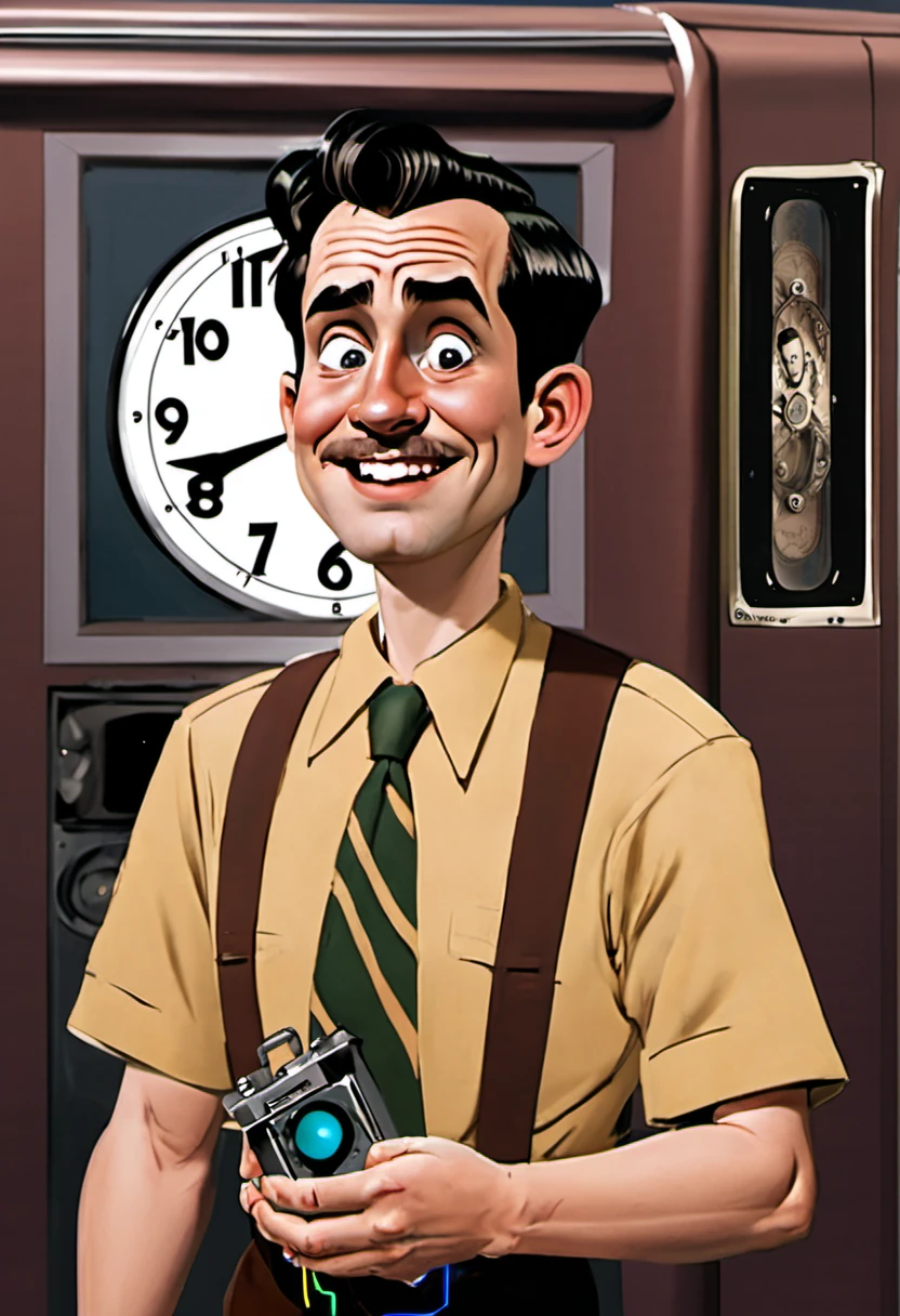 <lora:BillMatheson:.5> A BillMatheson man using a time-travel device to visit himself as a teenager