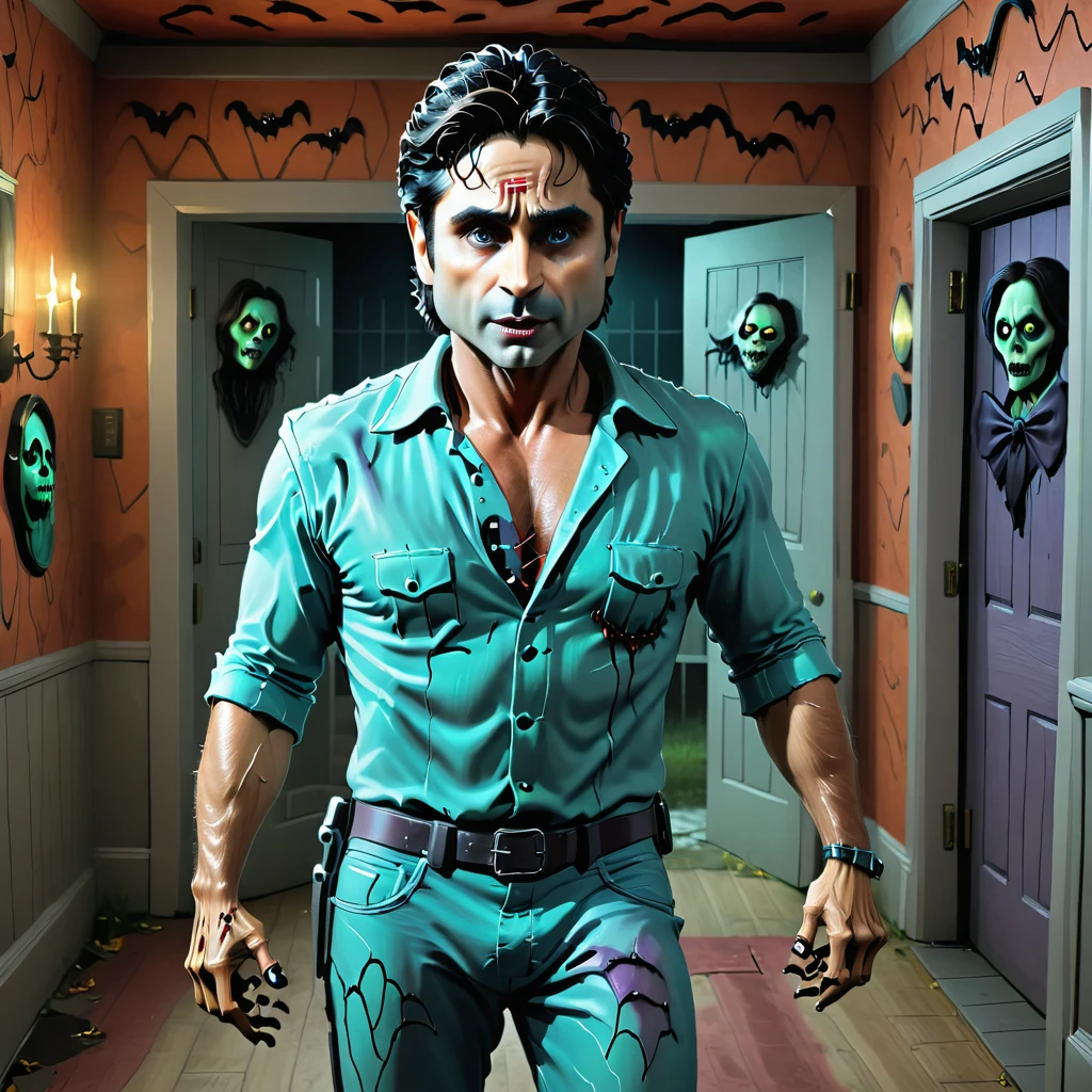 John Stamos in a haunted house, vibrant and colorful <lora:Everly Heights TaleSpinner:1>