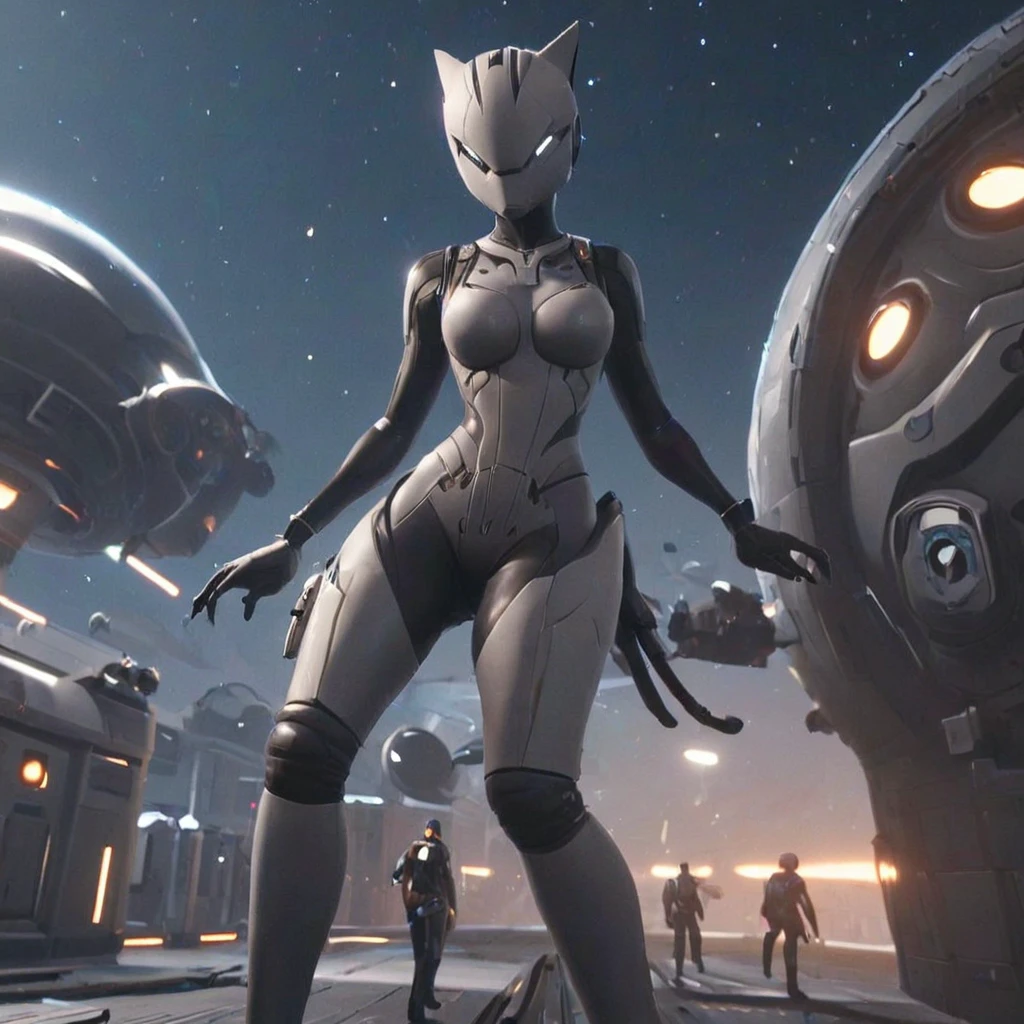 FortniteLynx doing an EWA outside the spacestation, <lora:FortniteLynx-Overtrained:1>