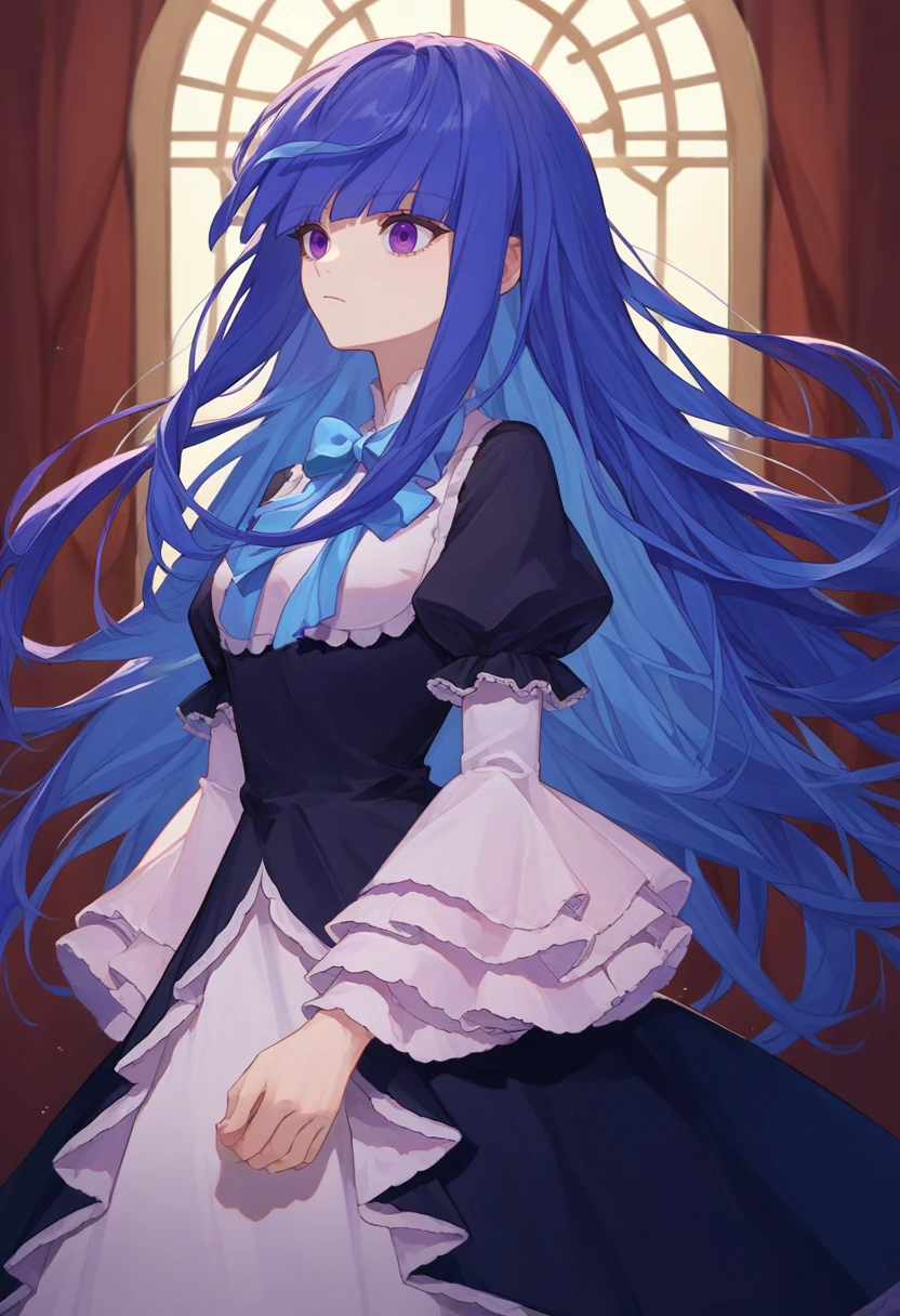 score_9, score_8_up, score_7_up,  source_anime,   <lora:BernPXL-000013:1> frederica bernkastel, long hair, blue hair, purple eyes, frederica bernkastel, long hair, blue hair, purple eyes, black dress, frills, blue bow,