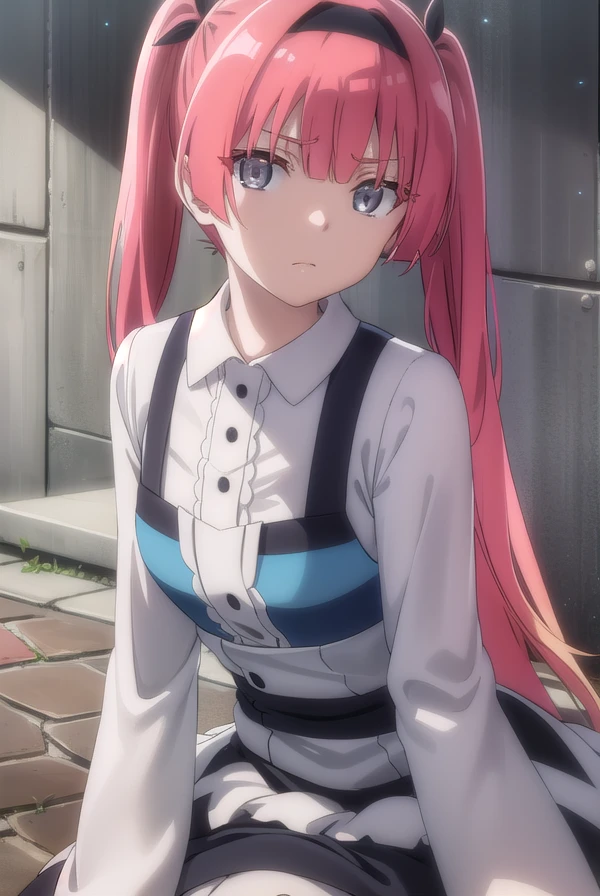 detectivealicia, <lora:detective alicia s1-lora-nochekaiser:1>,
alicia, bangs, long hair, twintails, very long hair, (grey eyes:1.3), pink hair, red hair, multicolored hair, hairband, gradient hair, black hairband,
BREAK long sleeves, dress, pantyhose, shoes, striped, black footwear, apron, blue dress, striped pantyhose,
BREAK outdoors,
BREAK looking at viewer, dynamic pose,
BREAK <lyco:GoodHands-beta2:1>, (masterpiece:1.2), best quality, high resolution, unity 8k wallpaper, (illustration:0.8), (beautiful detailed eyes:1.6), extremely detailed face, perfect lighting, extremely detailed CG, (perfect hands, perfect anatomy),
