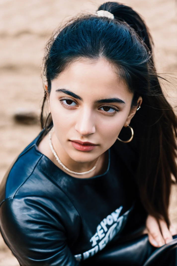 tv_Buket_Komur_A_V1, model pose, pensive expression, ((wearing long leather pants and a band t-shirt )),full body shot, Twilight, at a beach resort, (((relaxed))), "epic-Ultra-HD-details", "epic-Ultra-HD-highlights", PA7_Human-Likeness
