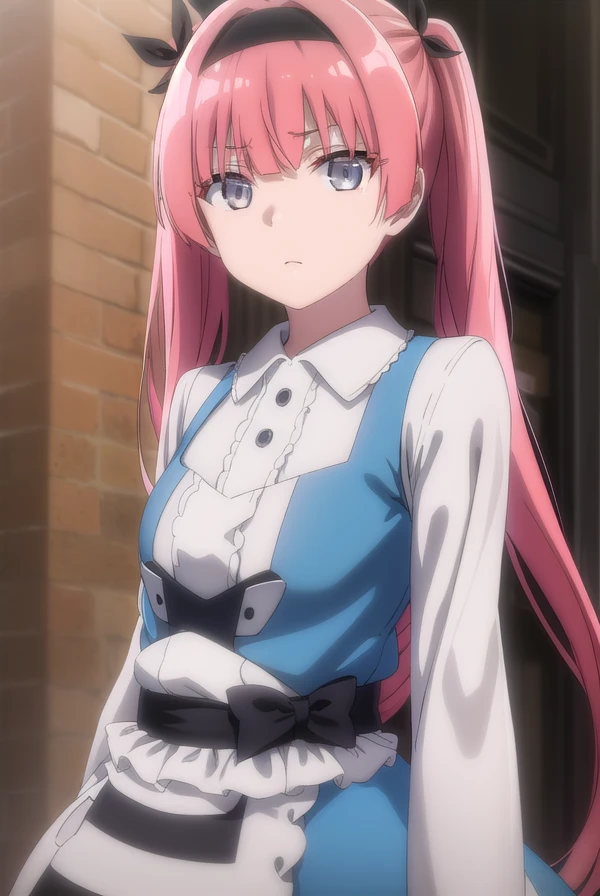 detectivealicia, <lora:detective alicia s1-lora-nochekaiser:1>,
alicia, bangs, long hair, twintails, very long hair, (grey eyes:1.3), pink hair, red hair, multicolored hair, hairband, gradient hair, black hairband,
BREAK long sleeves, dress, pantyhose, shoes, striped, black footwear, apron, blue dress, striped pantyhose,
BREAK outdoors,
BREAK looking at viewer, dynamic pose,
BREAK <lyco:GoodHands-beta2:1>, (masterpiece:1.2), best quality, high resolution, unity 8k wallpaper, (illustration:0.8), (beautiful detailed eyes:1.6), extremely detailed face, perfect lighting, extremely detailed CG, (perfect hands, perfect anatomy),