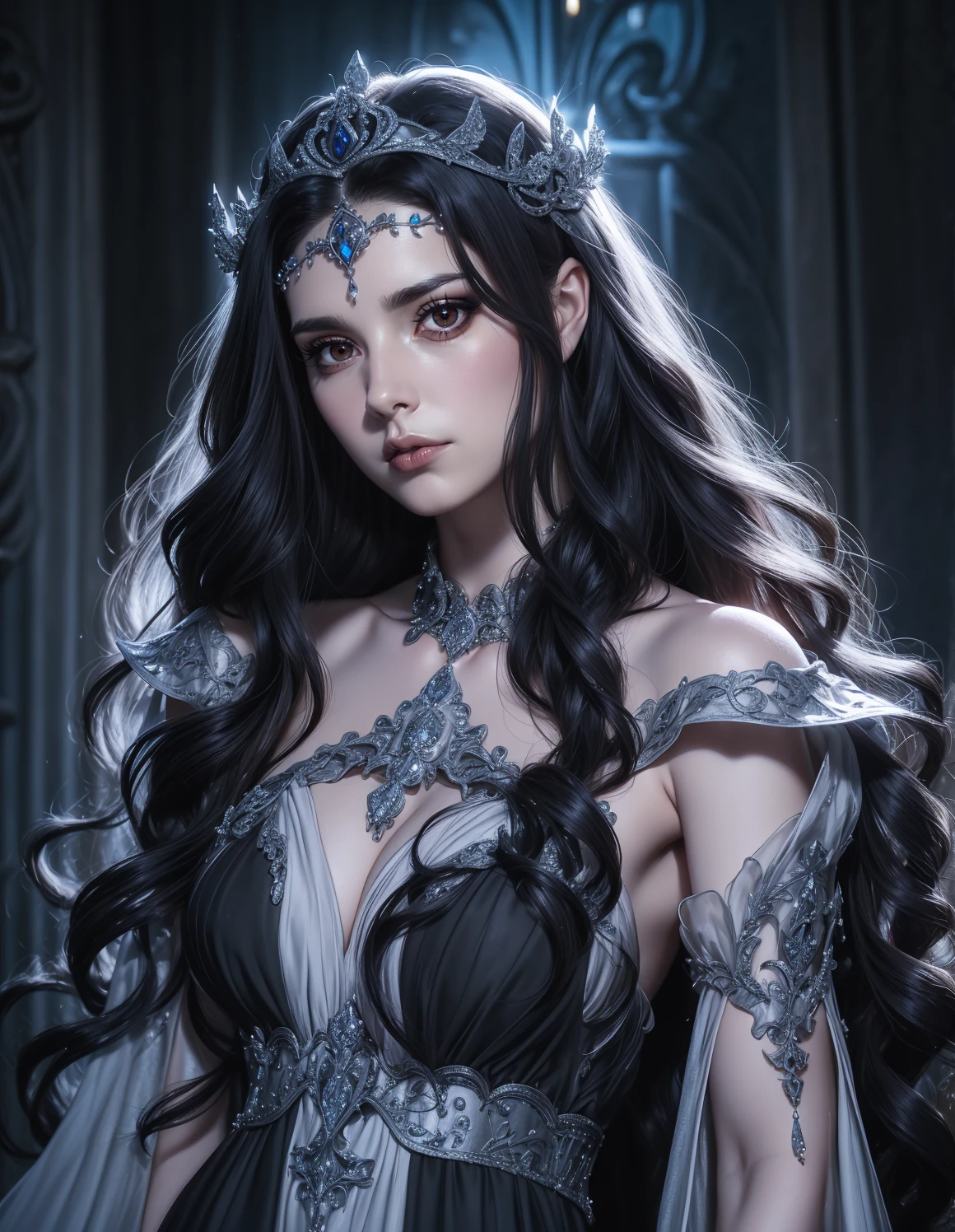 Odessa Ravenveil: The Ethereal Banshee Vtuber, A melancholic beauty with a calming voice that holds a hint of sorrow. She uses her haunting melodies to express the emotions of the departed, helping viewers process grief and loss. Her pet snake accompany her. Hot and ethereal, porcelain ghostly skin, eerie overall aesthetic.