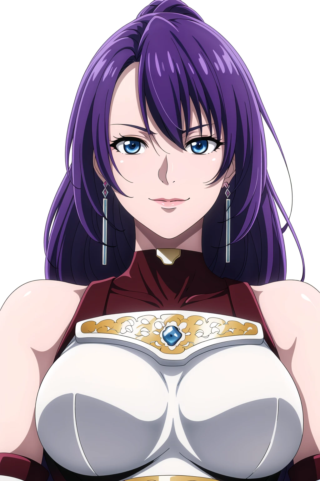 IvFE, 1girl, purple hair, long hair, purple eyes, light purple china dress with heart cutout, long white elbow gloves