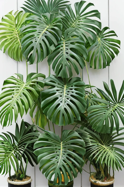 Craft a tropical-themed artwork featuring an assortment of exotic plants in a vivid, colorful display.