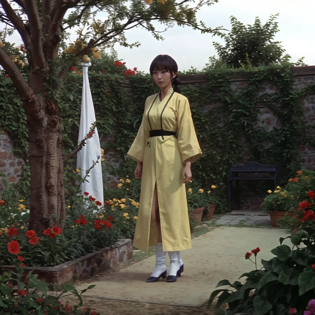 a woman standing in the garden <lora:Enter_Dragon_v2:1> edblstyle
