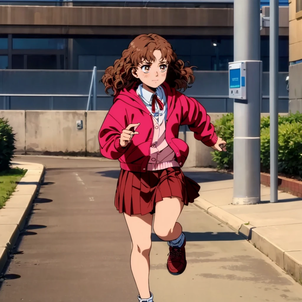 <lora:Flair001:0.7>,<lora:add_detail:0.5>,<lora:noline:0.3>,<lora:boldline:-0.3>,
Flair,1little girl,brown hair,medium hair,curly hair,brown eyes,
redjacket,hooded,collared_shirt,red ribbon,ae pink sweater,
pleated_skirt,
full body,running,