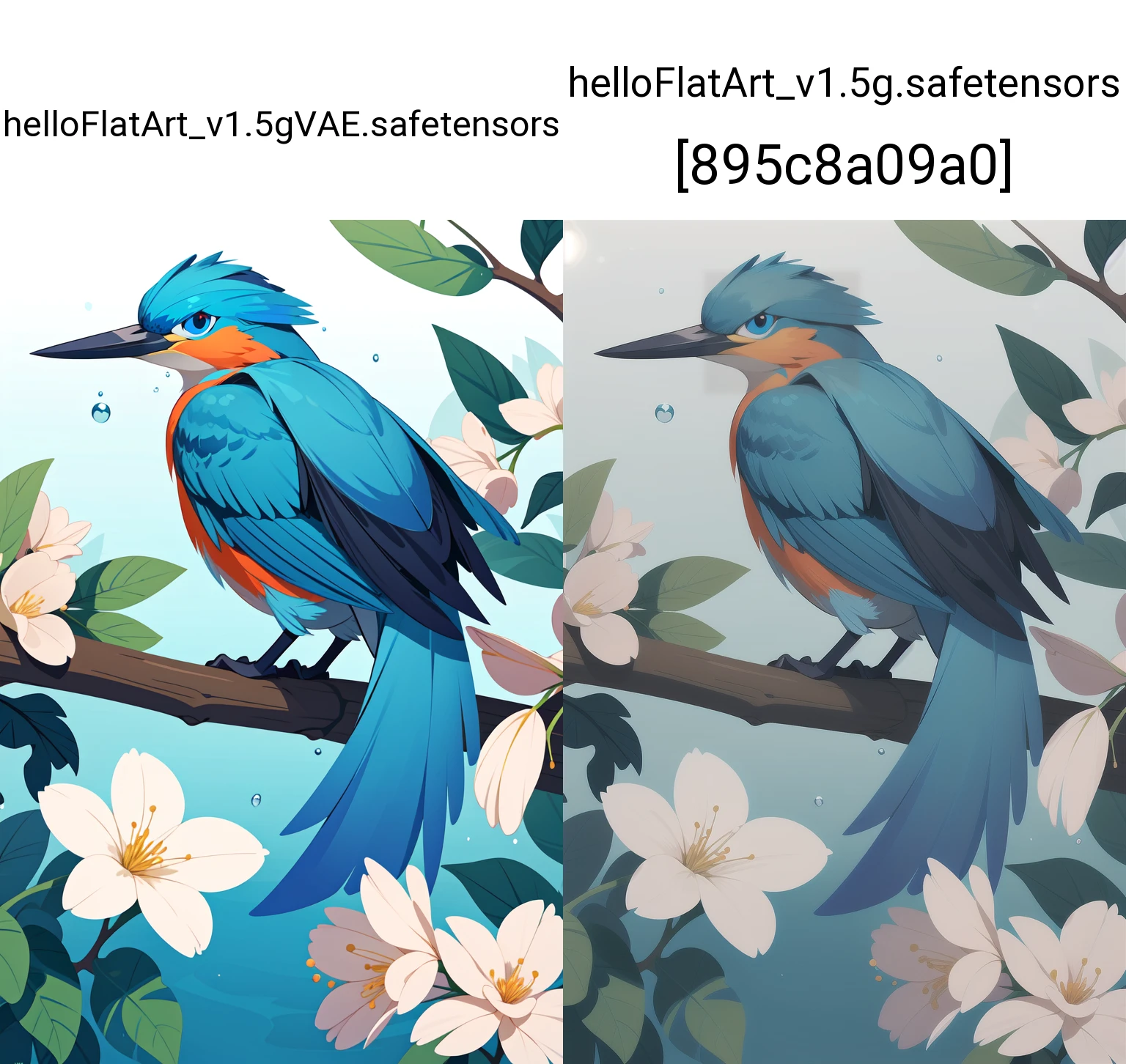flat vector art,vector illustration, (best quality, masterpiece), superb kingfisher on a branch near budding white cherry flowers, dark, dawn, (chilly early morning:1.1), (morning dew:1.15), realistic photography, (low-key photograph:1.2), detailed, intricate ruffled feathers, water droplets on the feathers, (to8contrast style), (mist:0.7), vivid colors, Sony a6600 Mirrorless Camera, embellish2, <lora:more_details:0.3>,
