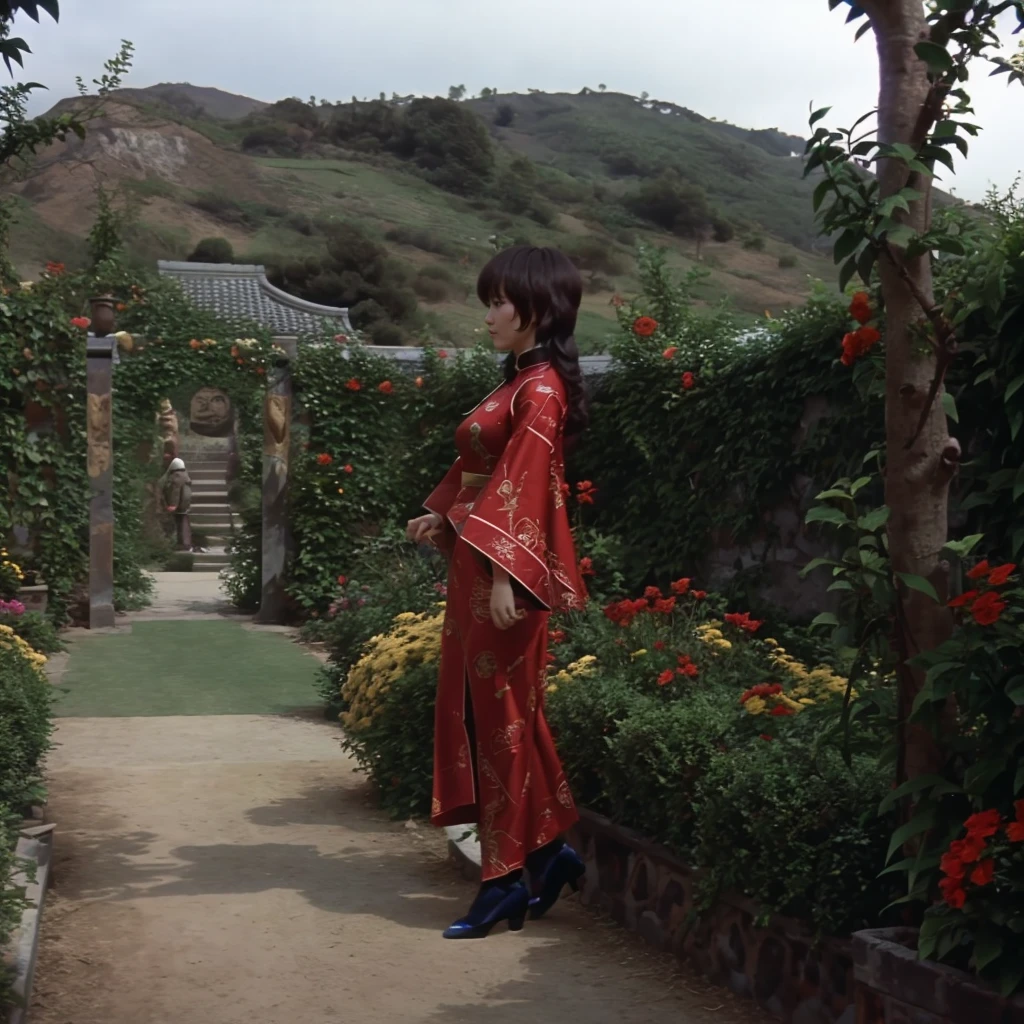 a woman standing in the garden <lora:Enter_Dragon_v2:1> edblstyle
