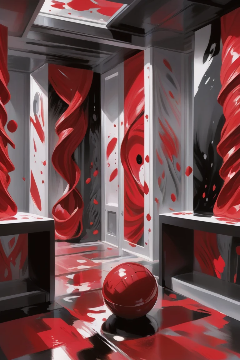 digital painting, Trapped Spirits' Chamber \(room\) <lora:EnvyTritoneXL01 Red-Black-White:1>