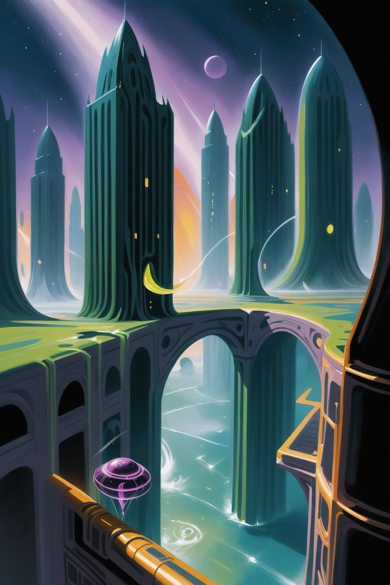 digital painting, <lora:EnvyCelticXL01:0.8>, ghostly scifi city outside of time