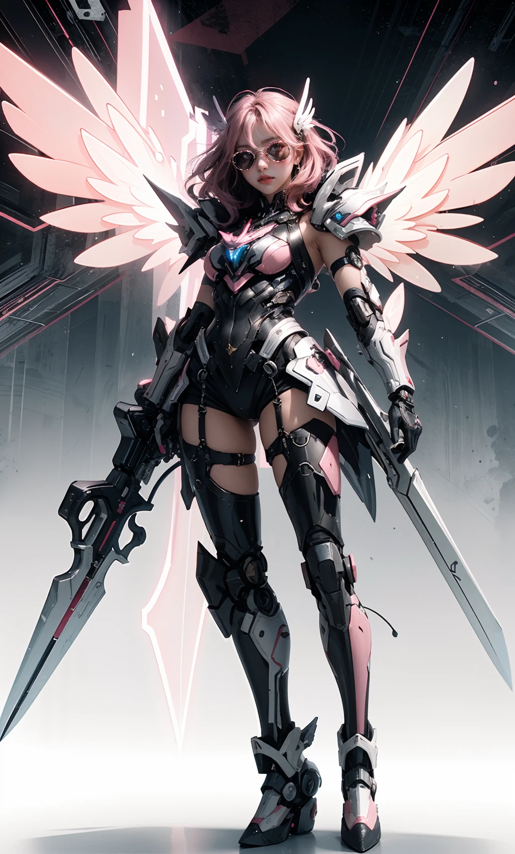 TR mecha style,Pink Pantheress,Angelic Armor,Chrome & Blush,Cybernetic Wings,Future Finesse,Glittering Blade,Protective Aura,Rose-Tinted Vision,Techno-Grace,Unbreakable Will.,<lora:å¥½åç±³-SD.5-mecha:0.3>,