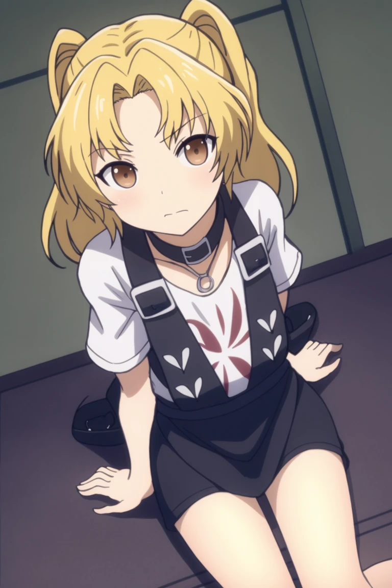 Anime girl with red eyes lying on bed, ( ( misa amane # ) ), misa amane *, misa amane, the anime girl is crouching, Rei Hiroe, Gapmoe Yandere, Ecchi anime style, loli in dress, Lori, Ecchi, small curvy loli, a hyperrealistic schoolgirl
