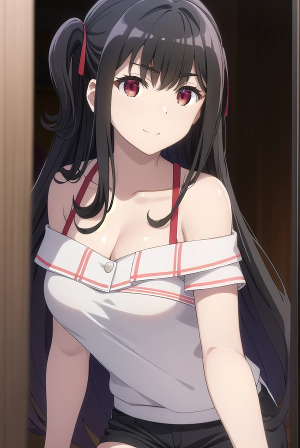 nagisanatsunagi, <lora:nagisa natsunagi s1-lora-nochekaiser:1>,
nagisa natsunagi, long hair, black hair, (red eyes:1.3), very long hair, one side up, smile,
BREAK shirt, cleavage, bare shoulders, collarbone, white shirt, shoes, shorts, off shoulder, short shorts, black shorts, white footwear, off-shoulder shirt,
BREAK outdoors,
BREAK looking at viewer, dynamic pose, cowboy shot,
BREAK <lyco:GoodHands-beta2:1>, (masterpiece:1.2), best quality, high resolution, unity 8k wallpaper, (illustration:0.8), (beautiful detailed eyes:1.6), extremely detailed face, perfect lighting, extremely detailed CG, (perfect hands, perfect anatomy),