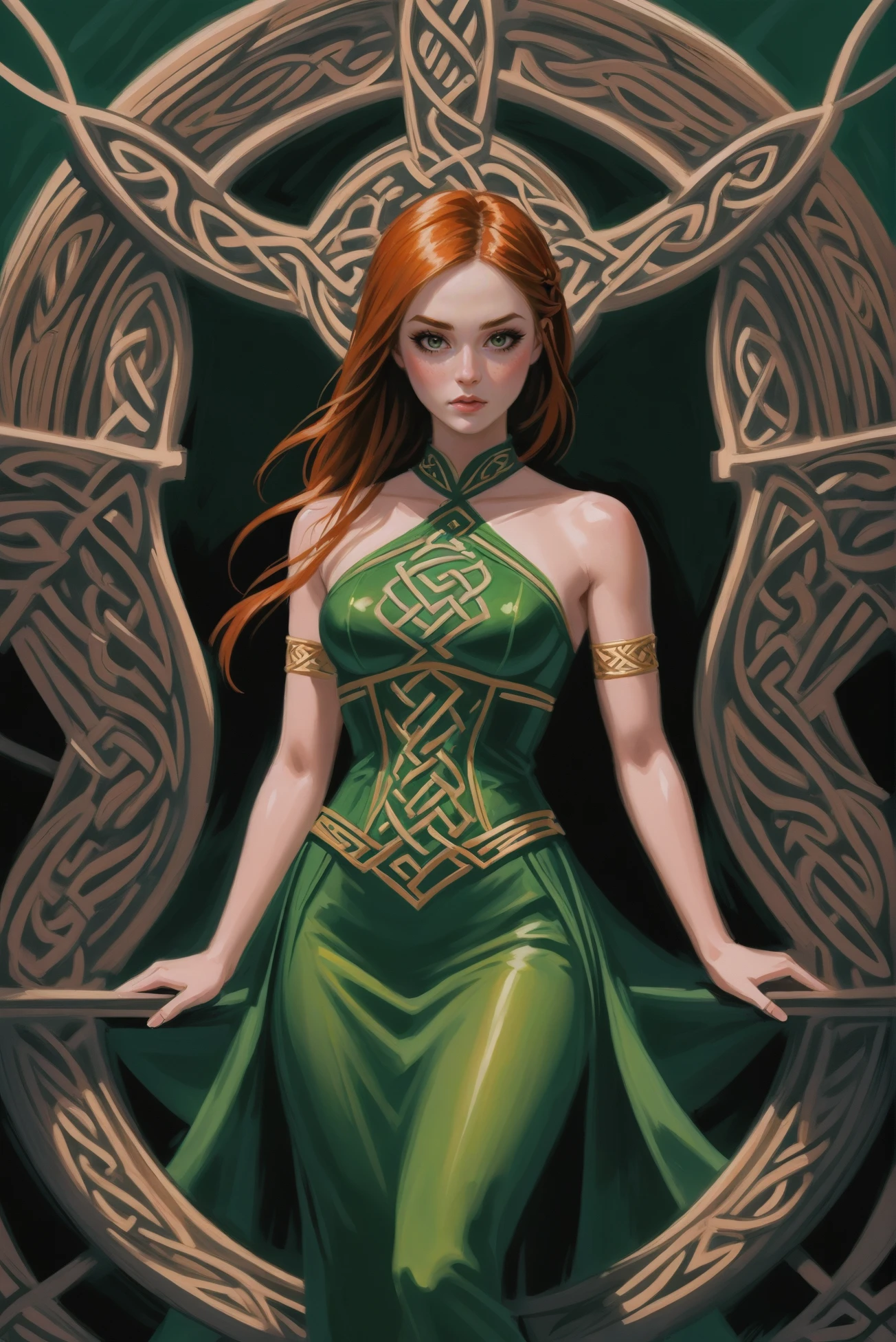 digital painting, beautiful woman, celtic dress<lora:EnvyCelticXL01:1.3>, noon, architecture, Emo party