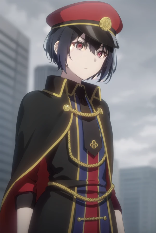 detectivehel, <lora:detective hel s1-lora-nochekaiser:1>,
hel, short hair, bangs, black hair, (red eyes:1.3), gradient hair,
BREAK hat, pantyhose, necktie, cape, uniform, black pantyhose, military, military uniform, peaked cap, black necktie, military hat, black cape,
BREAK outdoors,
BREAK looking at viewer, dynamic pose,
BREAK <lyco:GoodHands-beta2:1>, (masterpiece:1.2), best quality, high resolution, unity 8k wallpaper, (illustration:0.8), (beautiful detailed eyes:1.6), extremely detailed face, perfect lighting, extremely detailed CG, (perfect hands, perfect anatomy),