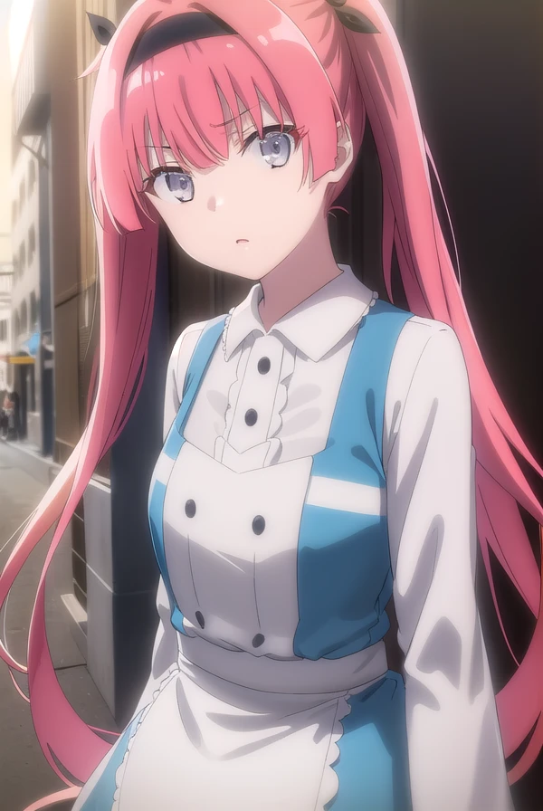 detectivealicia, <lora:detective alicia s1-lora-nochekaiser:1>,
alicia, bangs, long hair, twintails, very long hair, (grey eyes:1.3), pink hair, red hair, multicolored hair, hairband, gradient hair, black hairband,
BREAK long sleeves, dress, pantyhose, shoes, striped, black footwear, apron, blue dress, striped pantyhose,
BREAK outdoors,
BREAK looking at viewer, dynamic pose,
BREAK <lyco:GoodHands-beta2:1>, (masterpiece:1.2), best quality, high resolution, unity 8k wallpaper, (illustration:0.8), (beautiful detailed eyes:1.6), extremely detailed face, perfect lighting, extremely detailed CG, (perfect hands, perfect anatomy),