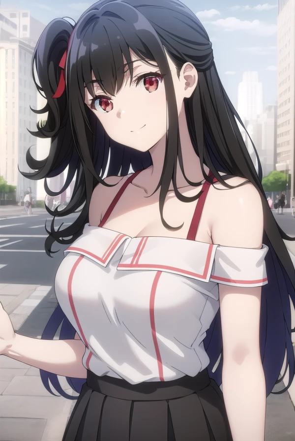nagisanatsunagi, <lora:nagisa natsunagi s1-lora-nochekaiser:1>,
nagisa natsunagi, long hair, black hair, (red eyes:1.3), very long hair, one side up, smile,
BREAK shirt, cleavage, bare shoulders, collarbone, white shirt, shoes, shorts, off shoulder, short shorts, black shorts, white footwear, off-shoulder shirt,
BREAK outdoors,
BREAK looking at viewer, dynamic pose, cowboy shot,
BREAK <lyco:GoodHands-beta2:1>, (masterpiece:1.2), best quality, high resolution, unity 8k wallpaper, (illustration:0.8), (beautiful detailed eyes:1.6), extremely detailed face, perfect lighting, extremely detailed CG, (perfect hands, perfect anatomy),