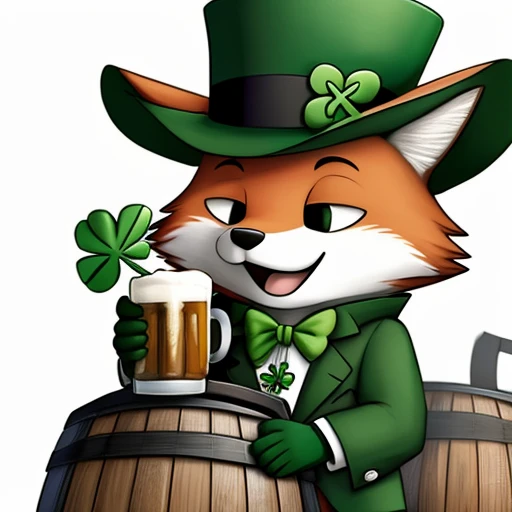 CelticFox,solo,smile,open mouth,simple background,hat,white background,holding,animal ears,tail,closed eyes,cup,no humans,sparkle,watermark,holding cup,facing viewer,furry,alcohol,top hat,mug,green headwear,beer,coin,beer mug,clover,four-leaf clover,barrel,saint patrick day style,
<lora:CelticFoxSD:1>