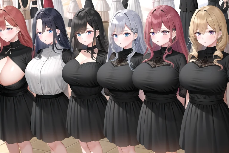 4girls,bust_chart,(white background:1.2),(sweater dress:1.2)  ,white background, (flat chest:1), (small breasts:0.8),  best quality ,masterpiece, naked, large tiddies